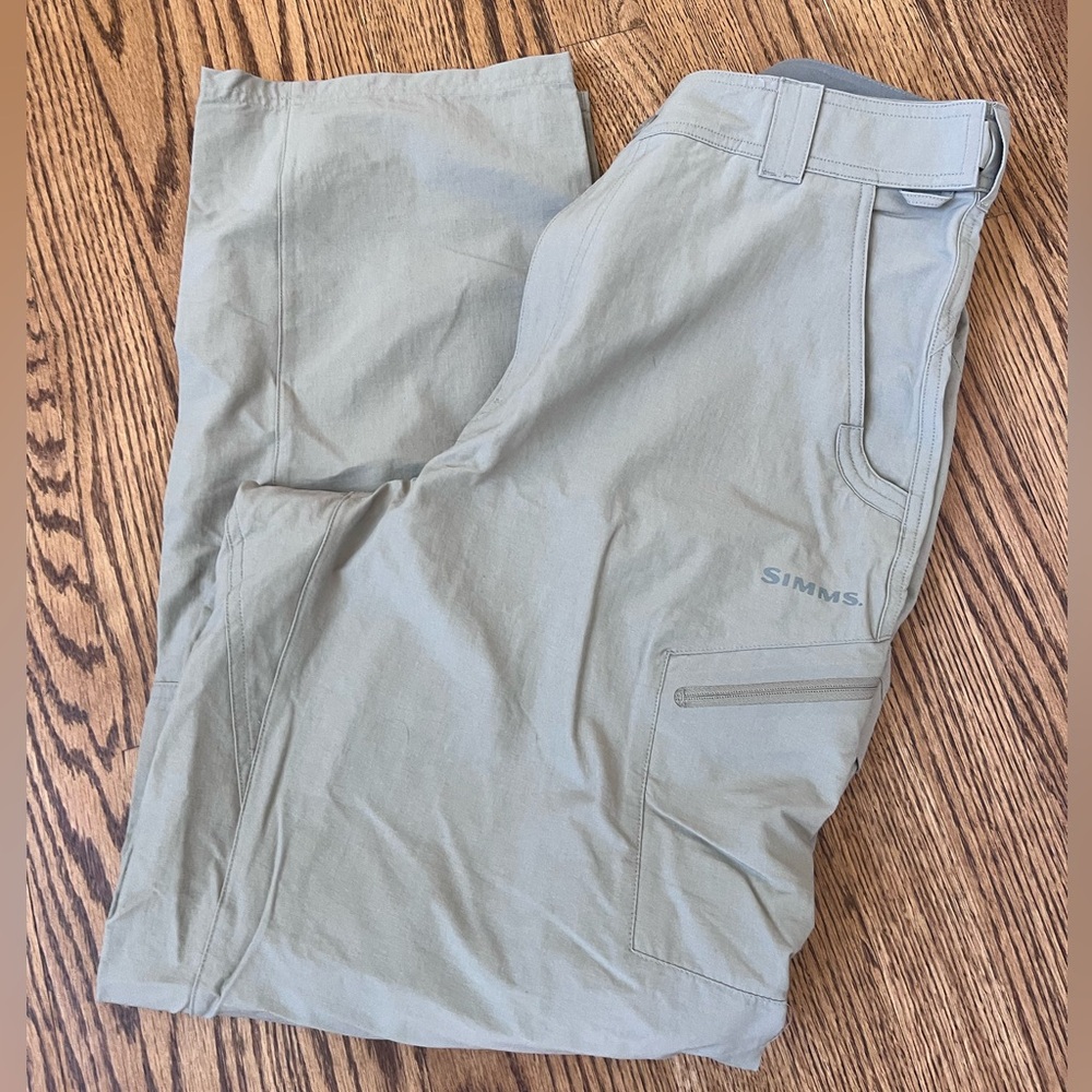 Simms Guide Pants Tan Mens Quick Dry Wading Fishing Angling Pockets Cargo L SPF